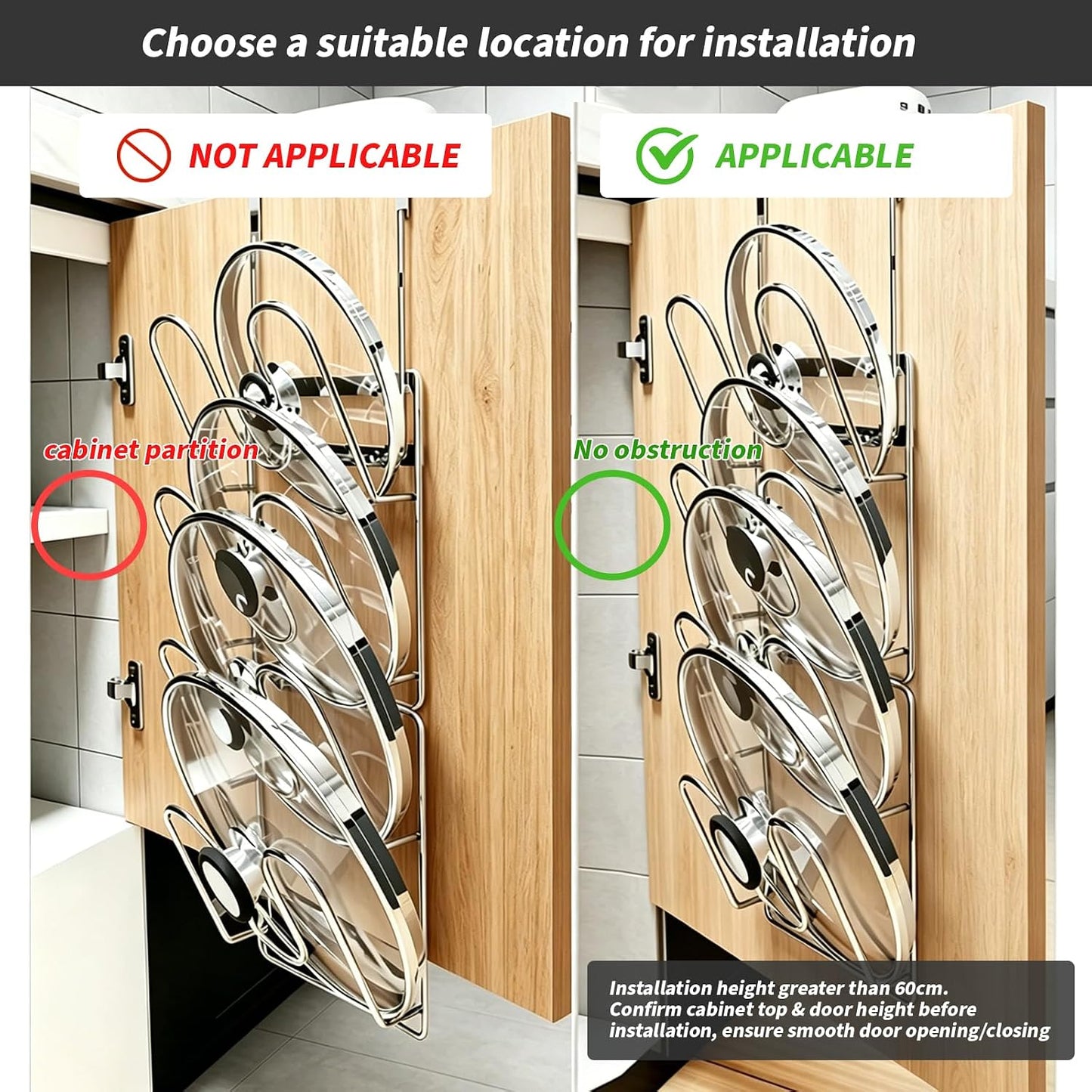 22.75" The-Cabinet Pot Lid Organizer,Silver Cantilever Racking | 4 Tier Pot Lids Holders，304 Stainless Steel Pot Cover Support