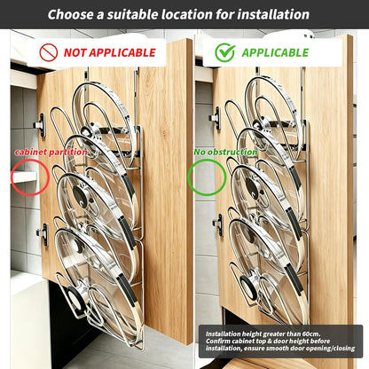 22.75" The-Cabinet Pot Lid Organizer,Silver Cantilever Racking | 4 Tier Pot Lids Holders，304 Stainless Steel Pot Cover Support