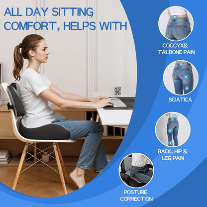 Benazcap Large Memory Foam Seat Cushion Lumbar Support Pillow for Sciatica & Tailbone Pressure Relief Coccyx Pad for Office Chair, Wheelchair, Car, Home, Office, Blue