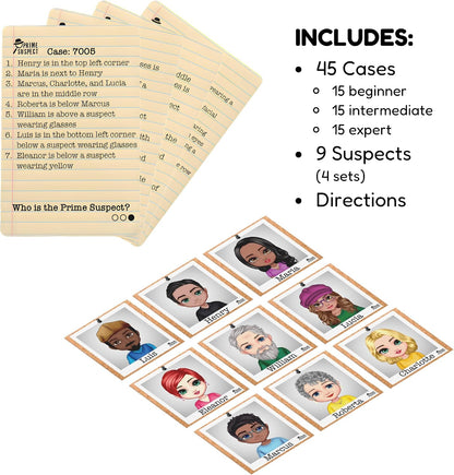 Prime Suspect Logic Game with 45 Case Cards | Single Player or Group Play | Ages 8+ | Compact Brain Teaser Game | Detective Game (Prime Suspect: Original)