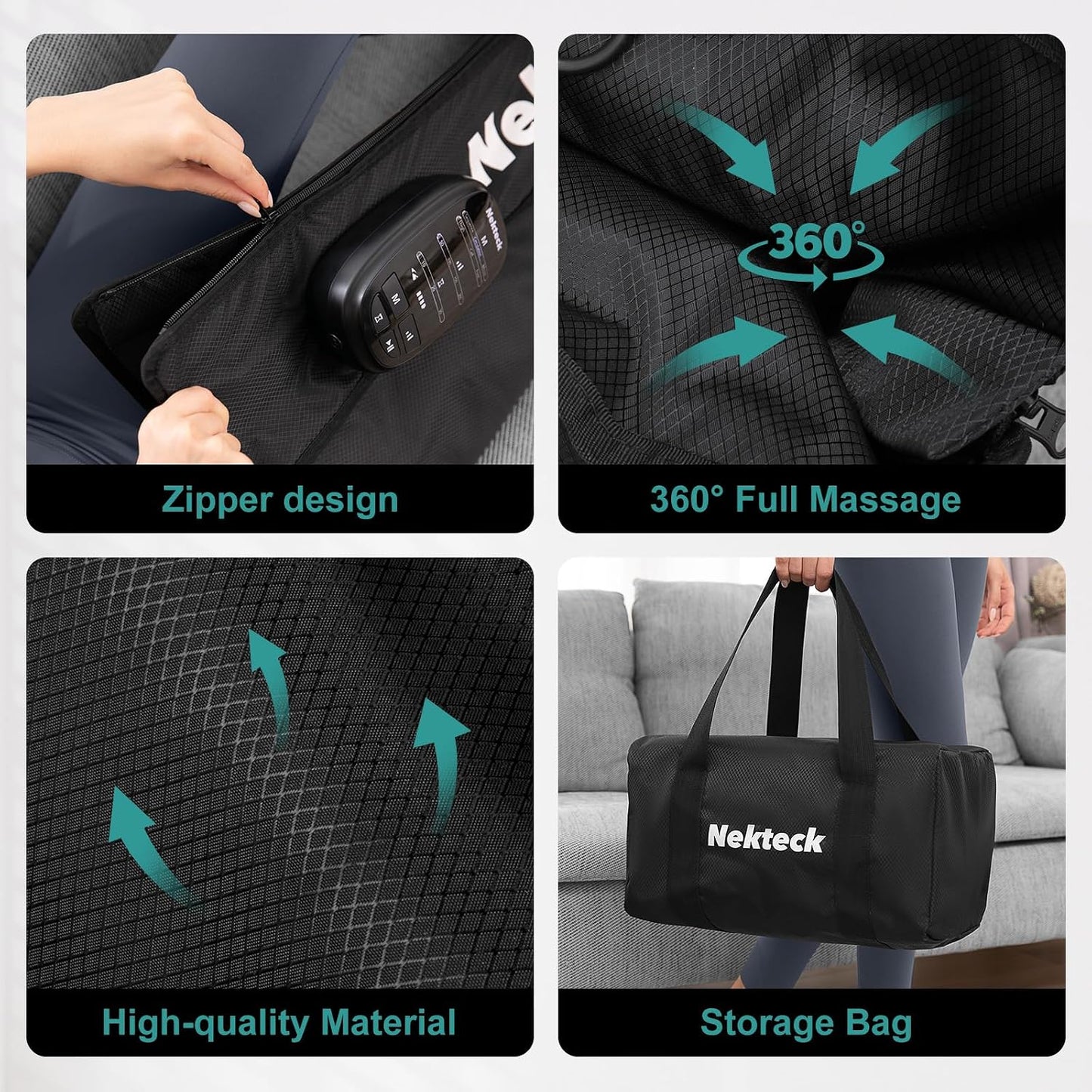 Nekteck Cordless Leg Compression Massager, (1-Pack) Middle | Rechargeable Massage Tools, 6 Modes, 4 Intensities, 3 Timers, Portable Full Leg Boots, FSA Eligible Gifts for Mom, Dad, Gym