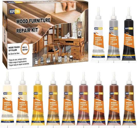Wood Furniture Repair Kit, 12 Colors Wood Repair Kit, Wood Fillers | Repair Scratch, Cracks, Discoloration for Wooden Cabinet, Floor, Door, Table Surfaces Wood Filler Paint