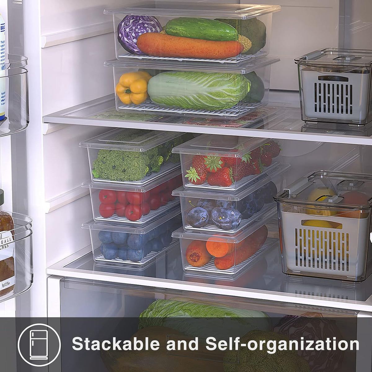 1.5L Fruit Storage Containers for Fridge with Removable Drain Tray