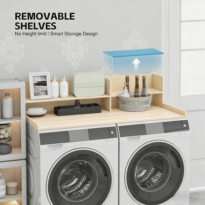 2 Tier Wooden Washer Dryer Topper, Large Laundry Countertop Cover, Walnut | Washer And Dryer Topper Non-Slip Pads,Over Washer And Dryer Shelves For Clothes Folding,Space Saving Laundry Room Organizer