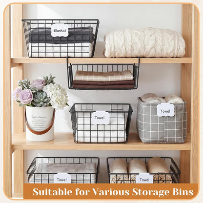 50 Pcs Black Basket Labels Clip on for Storage Bins, Removable PVC Bin Clip Labels with 4 Chalk Markers for Basket Pantry Cubes Organization Container