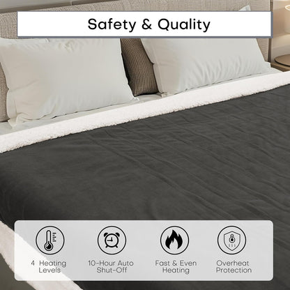 Electric Heated Blanket Full Size 72"x84" – Light Gray | ETL for Safe Overnight, 4 Heat Settings & 10H Auto Off, Dual-Sided Microplush Sherpa for Home Night, Machine washable