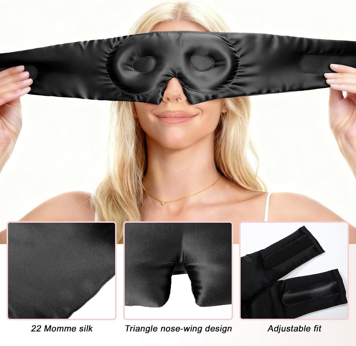 VOCOSTE 3D Pure Silk Sleep Mask with Travel Pouch, Black
