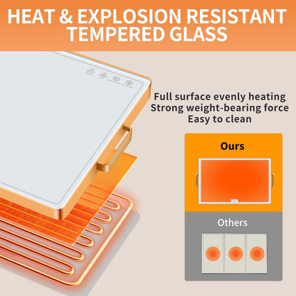 Warming Mat for Food,Extra Long 40"x12",Tempered Glass Warming Tray, Black