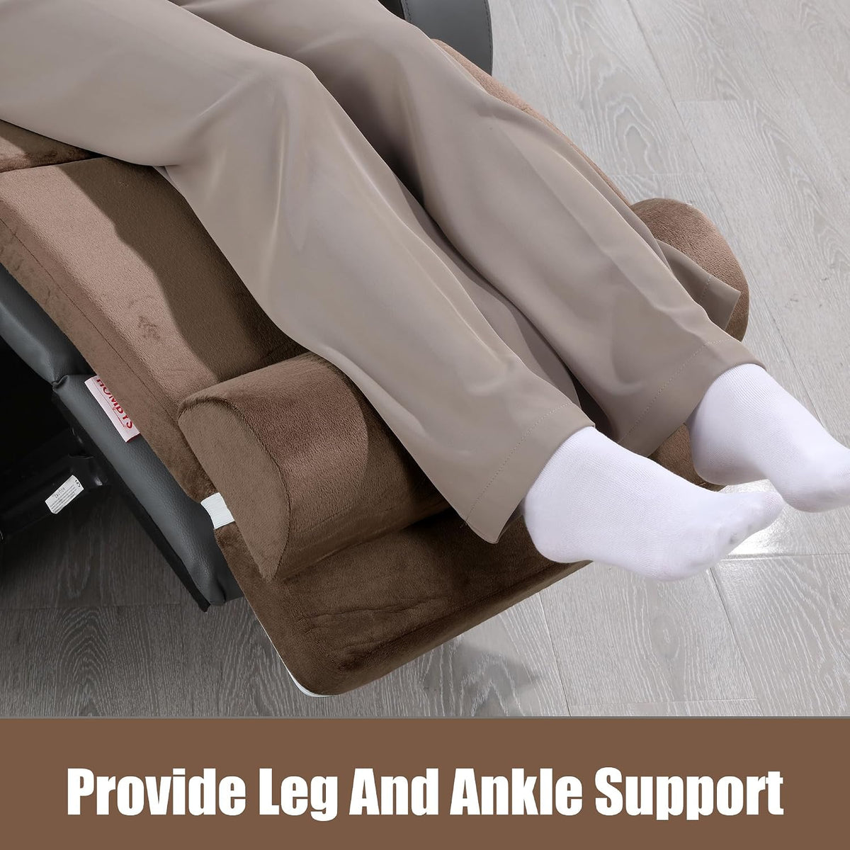 HOMBYS 5-in-1 Recliner Seat Cushion for Elderly+Lumbar Support Pillow + Leg Pad, with Adjustable Half Moon Neck Pillow & Footrest, Foam Filling with Velvet Fabric, Thick & Non-Slip, Brown