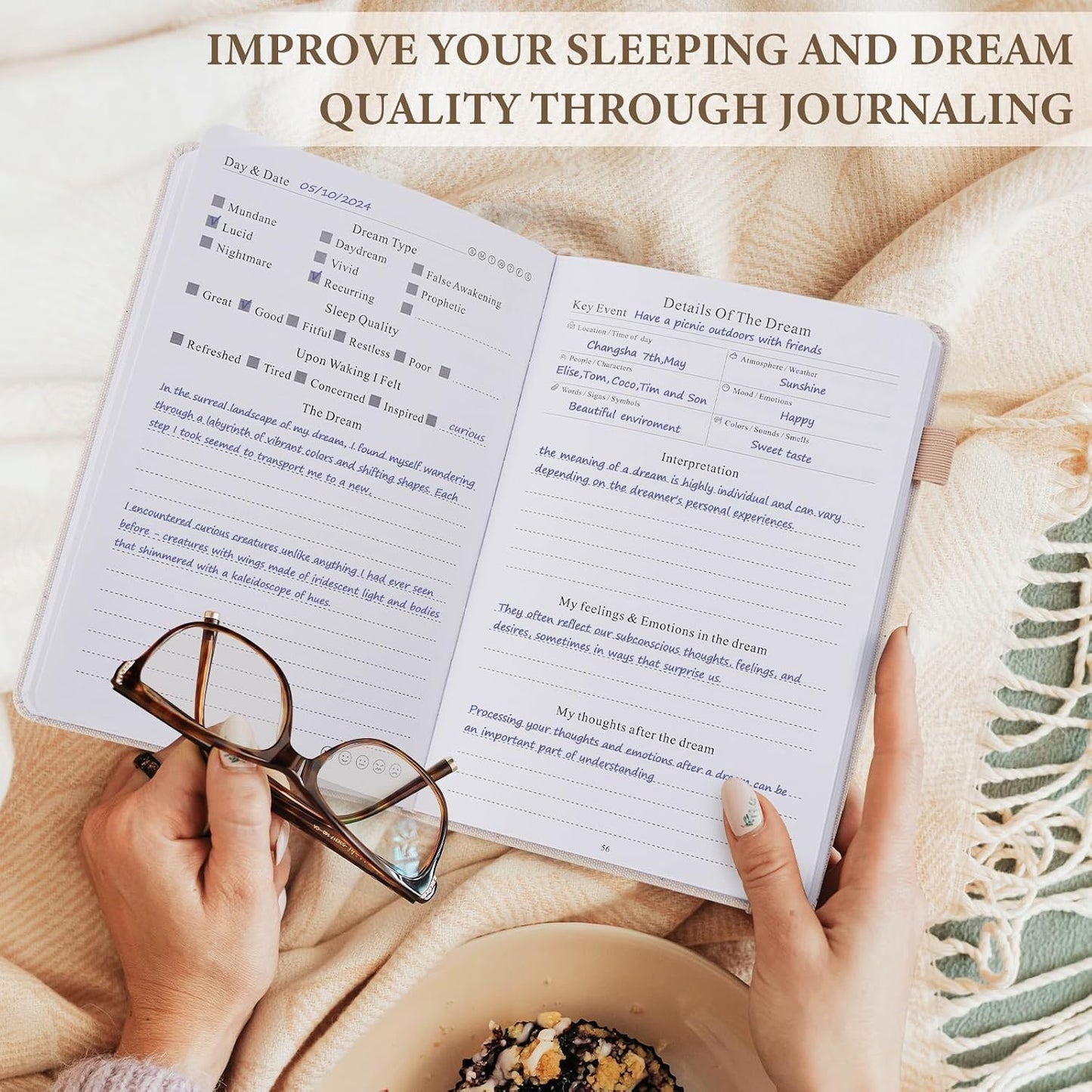 JUBTIC Guided Dream Journal Hardcover with Prompts, Beige | Record & Track Dreams, Interpretations & Thoughts before Sleeping, Ideal Gift for Women, Girls, Men
