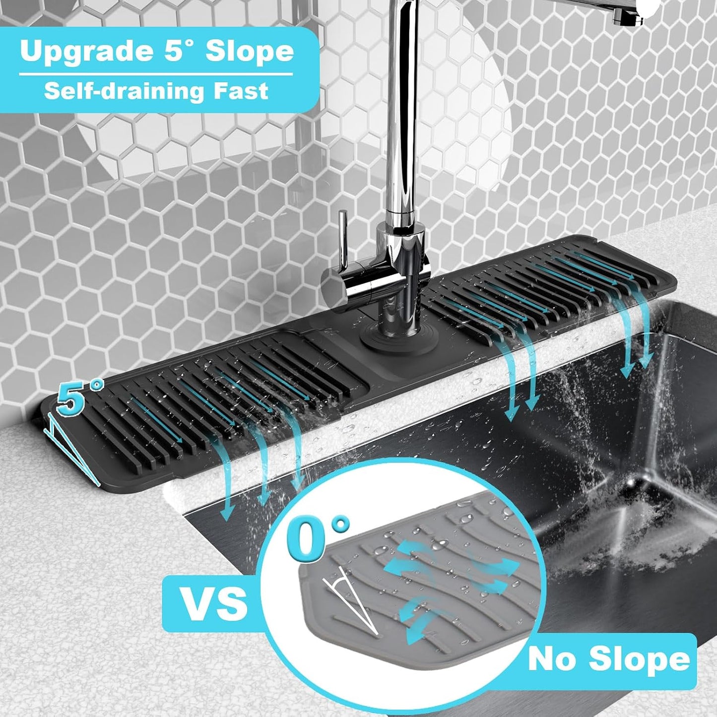 Folding faucet mat for kitchen sink-sink splash guard behind faucet-silicone kitchen faucet mat-faucet draining mat of sink accessories with button lock