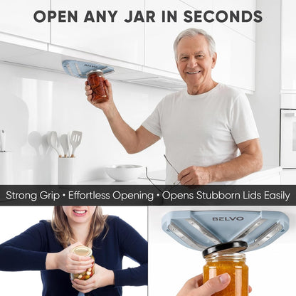 Belvo Under Cabinet Jar Opener for Weak Hands & Seniors – Heavy Duty Lid Opener for Arthritis, Easy Grip Under Counter Jar Opener Tool for Bottles & Lids – White