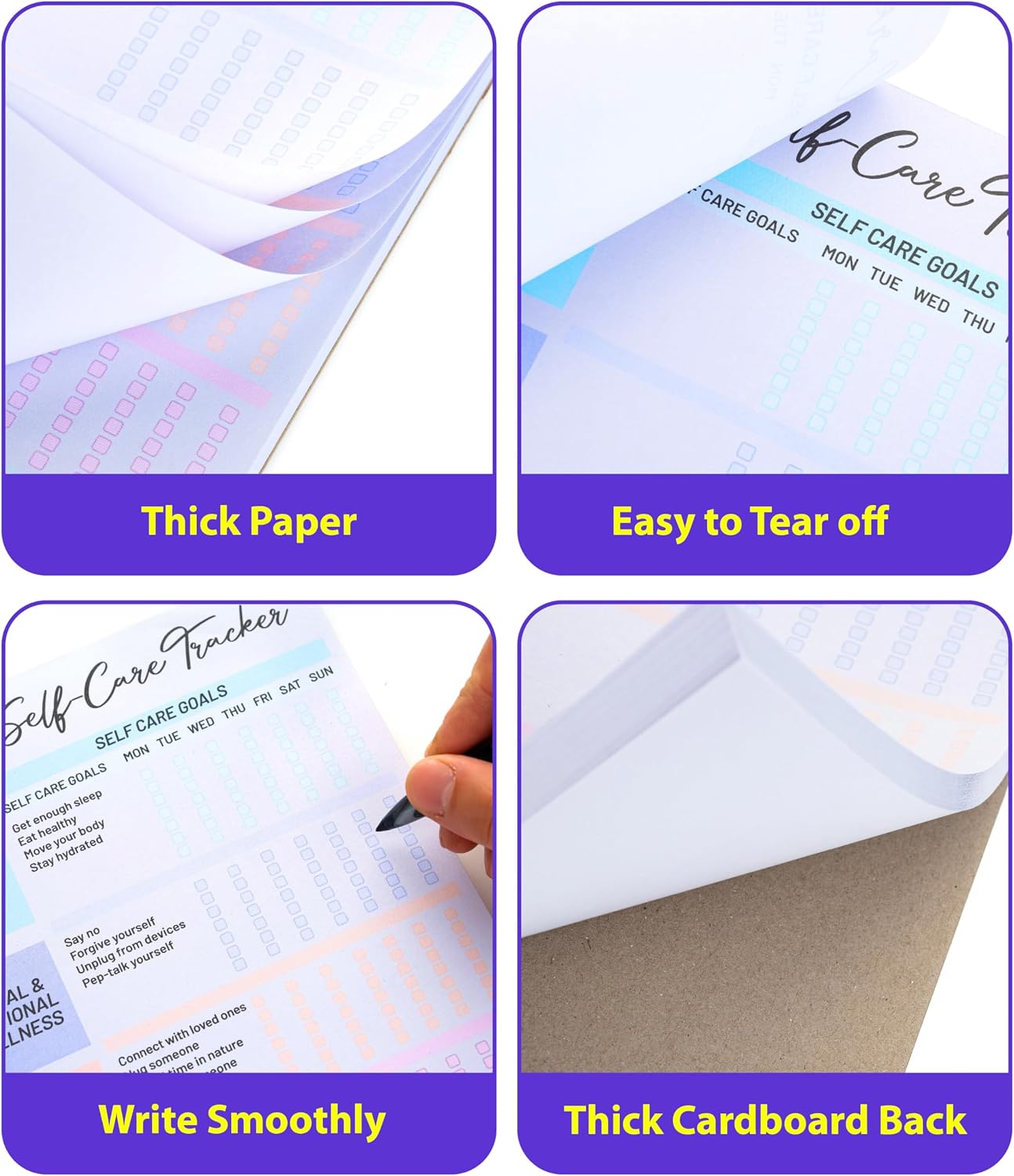 4 Pack Self Care Weekly Tracker Notepads (2 Blank + 2 Guided), 6 ''x 9'' | Planner Pads, 52 Pages Each, Undated Self Care Pads for Physical, Mental and Emotional, Social and Spiritual, Workplace