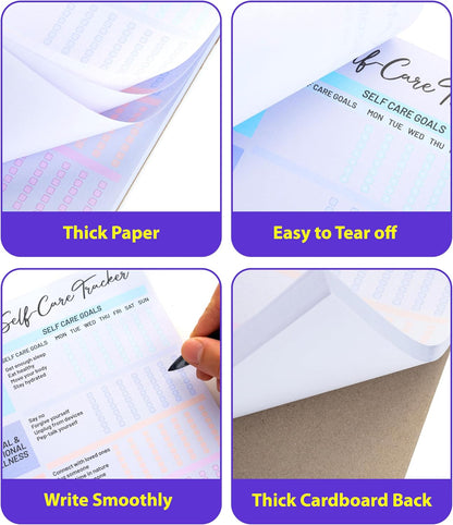 4 Pack Self Care Weekly Tracker Notepads (2 Blank + 2 Guided), 6 ''x 9'' | Planner Pads, 52 Pages Each, Undated Self Care Pads for Physical, Mental and Emotional, Social and Spiritual, Workplace