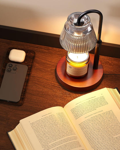 LISUNAR Electric Candle Warmer Lamp Black, Candle Lamp Warmer with Timer, Wax Warmer Lamp for Jar Candles, Adjustable Height Candle Light Warmer with 2 Bulbs