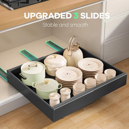 Seinloes 2Pack Pull out Cabinet Organizer 21"Deep with 4 Adjustable Dividers,Expandable（12.1"-20.4"W） Pots and Pans Organizer Under Cabinet with Raising Pad for Framed Cabinets,Slide out Drawers,White