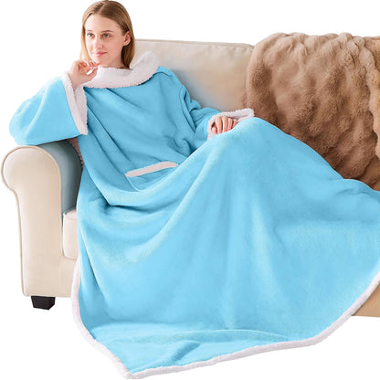 IFNOW Sherpa Wearable Blanket with Sleeves, Oversized Snuggle Robe, Purple | 430GSM Thick, 55x69", Big Pocket, TV Blanket,Fall Winter Dorm Essentials or Office, Christmas Birthday Gifts for Women Men