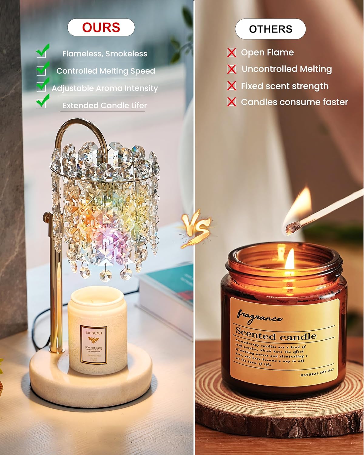 Candle Warmer Lamp with Timer Dimmer Adjustable Height Candle Warmer with Marble Base for Jar Candles,Candle Lamp with 3 Bulbs for New Home Decor, Women Mom Christmas Birthday Gifts, French Gold