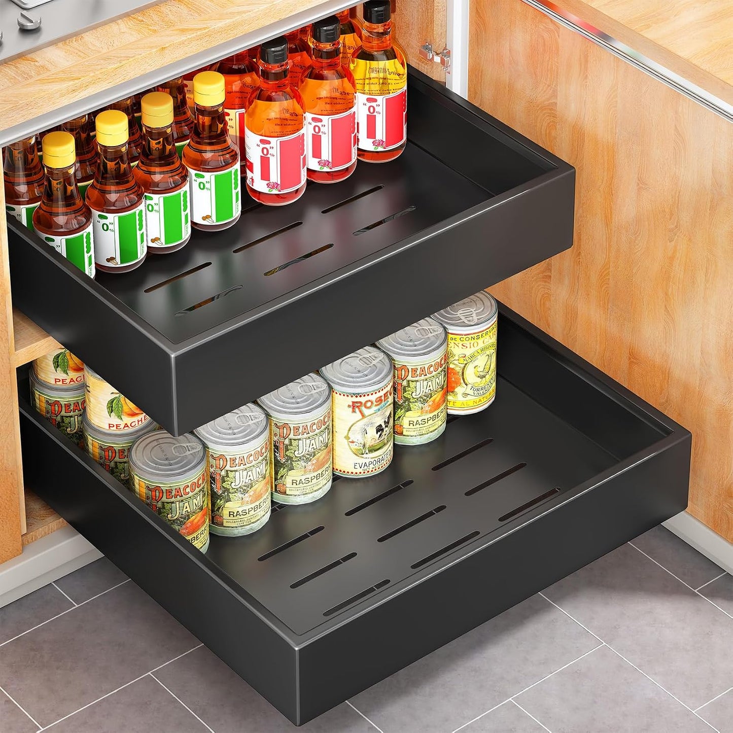 Pull out Cabinet Organizer, 21"Deep, Heavy Duty Full-Extension Slide out Drawers for Kitchen Cabinets with Nano Adhesive, Roll Out Shelf Sliding Cabinet for Pots, Bathroom, Pantry, Under Sink, White