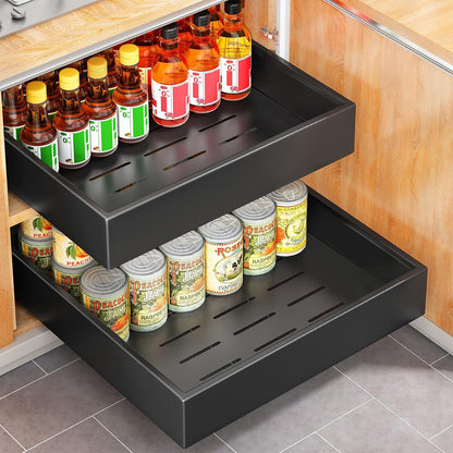 Pull out Cabinet Organizer, 21"Deep, Heavy Duty Full-Extension Slide out Drawers for Kitchen Cabinets with Nano Adhesive, Roll Out Shelf Sliding Cabinet for Pots, Bathroom, Pantry, Under Sink, White