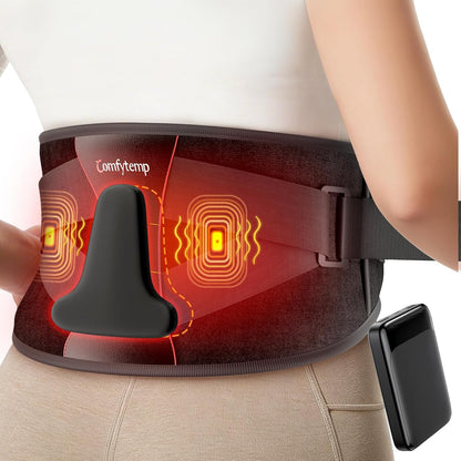 Comfytemp Cordless Heating Pad for Back with Massager 3D Back Pad Portable | FSA Eligible HSA, Lower Back Massager Wearable FIR, Rechargeable Wireless Heated Waist Belt, 3 Heat&Vibration&Intensity, 58"