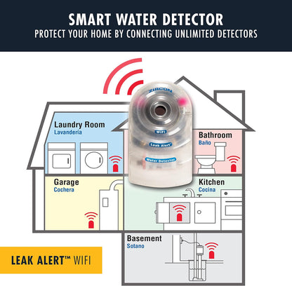 Zircon® Leak Alert™ WiFi Smart Water Leak Detector Alarm, Battery Included | No-hub WiFi detector provides email, audio and visual alerts with a 105 dB alarm; included battery supports setup
