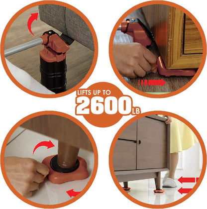 Heavy Duty Furniture Lifter with 4 Sliders for Easy and Safe Moving, Appliance Roller Suitable for Sofas, Couches and Refrigerators, Adjustable Height