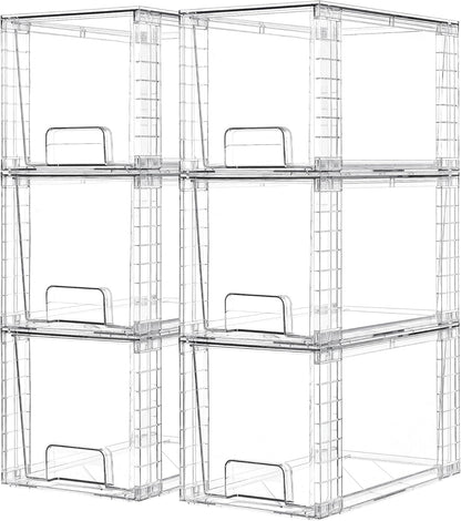 Vtopmart 4 Pack Large Stackable Storage Drawers, Clear | Easily Assemble Bathroom Closet Undersink Organizers and Storage Kitchen Cabinets,Pantry,Makeup,Medicine Organization