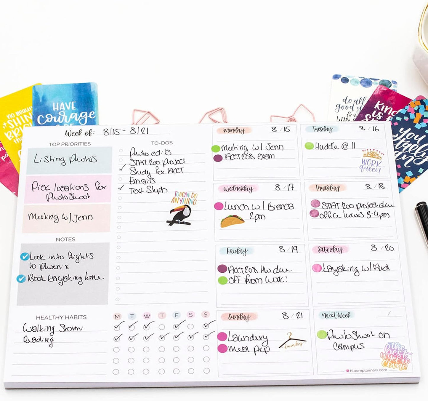 bloom daily planners Horizontal Weekly Magnetic Meal Planning Pad for Fridge with Tear-Off Grocery Shopping List - Hanging Food/Menu Organizer Notepad with Magnets - 8.5” x 11” - Lemons
