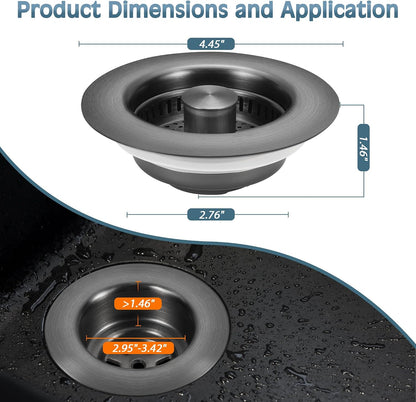TGOSOMT Kitchen Sink Drain Strainer Stopper, Anti-Clog & Quick Drain | 3-IN-1 Design, Stainless Steel 304, Removable Strainer Basket, Corrosion & Scratch Resistant, Fits US Standard 3-1/2" Drain