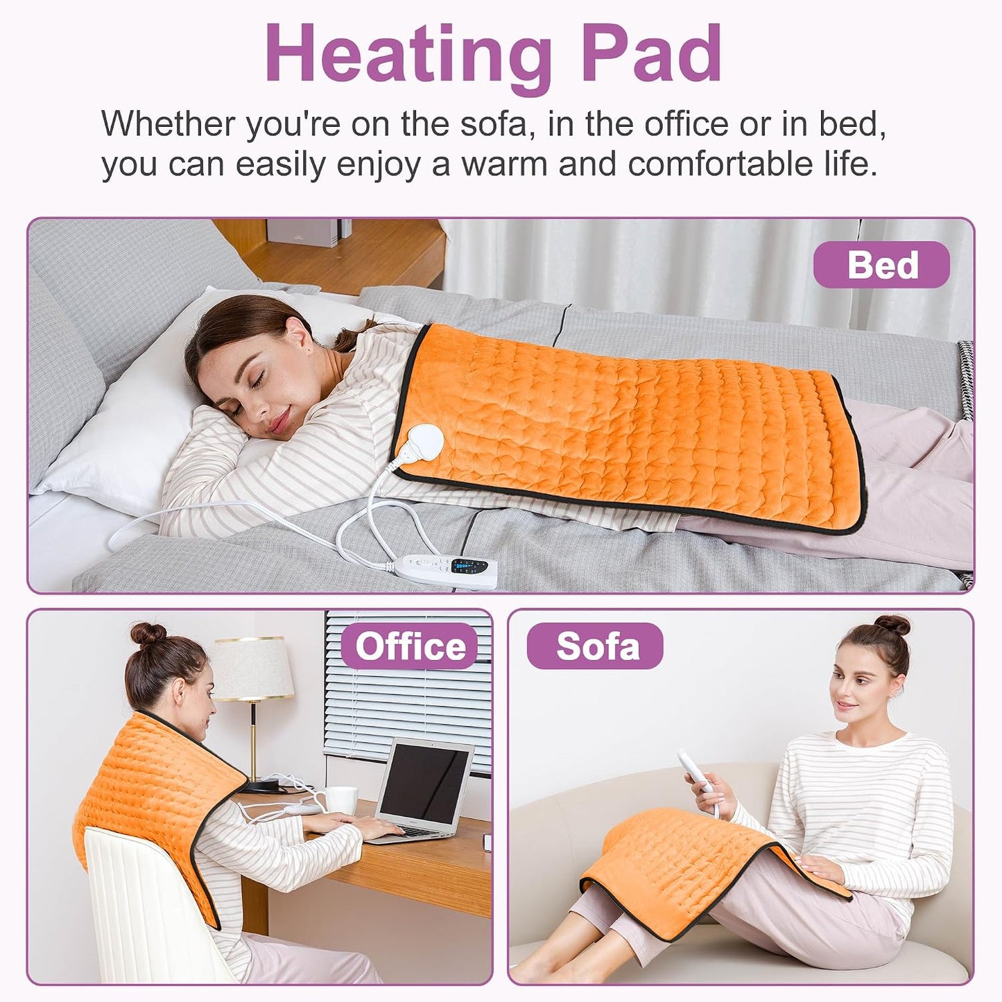 Heating Pad,Heated Blanket,Heating Pad for Back Neck,Grey,24x12 Inch | Electric Heating Pad,Dry/Moist Heat Heating Pads,Heating Pads for Shoulder,Abdomen,Heat Pad for Women Men,Birthday Gift