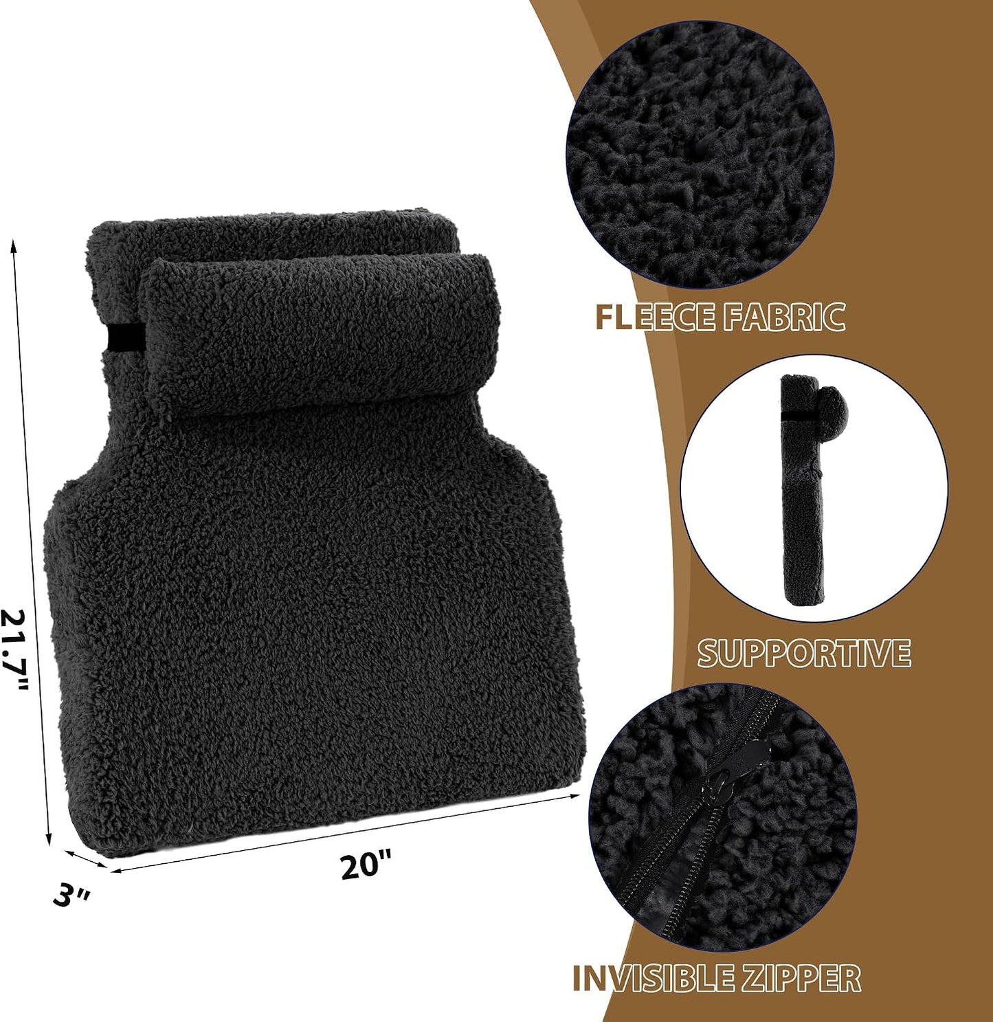 HOMBYS Sherpa Fleece Lumbar Support Pillow with Headrest for Recliner,Memory Foam Recliner Chair Cushion for Back Pain,Big High Back Support for Recliner with Chair Headrest for Elderly (Khaki)