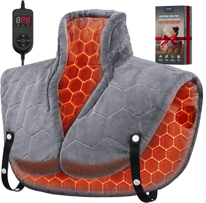 UTK 30S Fast Heating Pad for Neck Shoulders, 6X Far Infrared Therapy Pad | Extra Large 24" x 20" Heated Wrap for Neck, Shoulder & Back, 4H Auto-Off, Memory Function, Gifts for Women Men Parents