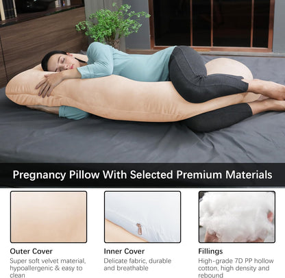 MOON PARK Pregnancy Pillows for Sleeping - 57 Inch U Shaped Full Body Maternity Pillow with Removable Cover - Support for Back, Legs, Belly, Hips - Pregnancy Pillow for Women - Grey