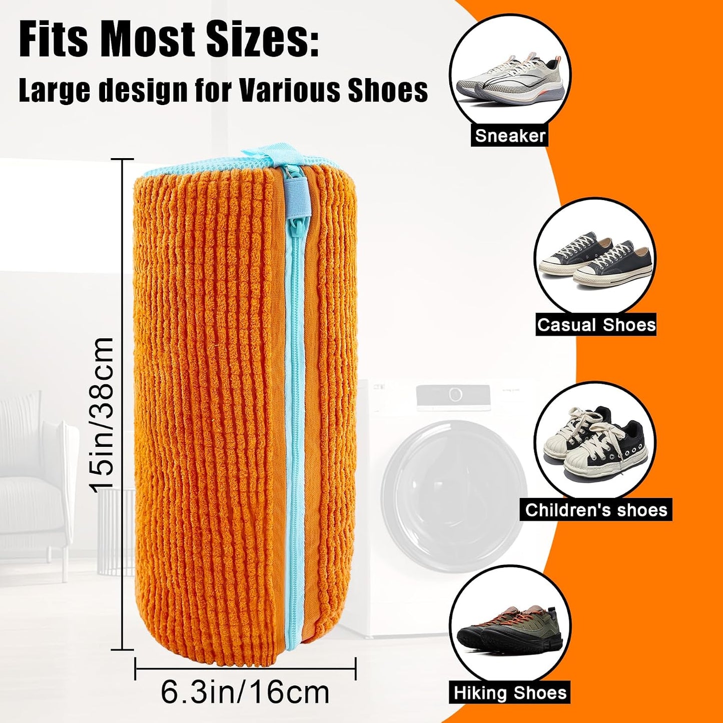 Shoe Washing Machine Bag: Shoes Come Out Clean & Protected during Washing | 2PC Laundry Shoe Bag for Washer and Dryer, Auto-Lock Zipper, Chenille Microfiber Lining, 17 x 7.5 inch, Durable, Yellow