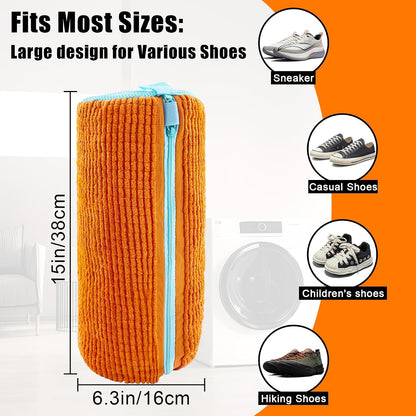 Shoe Washing Machine Bag: Shoes Come Out Clean & Protected during Washing | 2PC Laundry Shoe Bag for Washer and Dryer, Auto-Lock Zipper, Chenille Microfiber Lining, 17 x 7.5 inch, Durable, Yellow