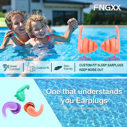 Swimming Ear Plugs for Adults,3 Pairs Waterproof Reusable Silicone Swim Earplugs for Swimming Surfing Snorkeling Showering and Water Pool,Beach,Ocean (Adults & Teens 14+)