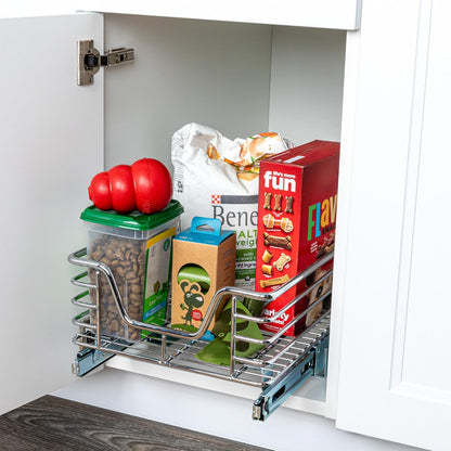 Household Essentials Glidez Multipurpose Chrome-Plated Steel Pull-Out/Slide-Out Storage Organizer for Cookware and Bakeware - 2-Tier Design - Fits Standard Size Cabinet or Shelf, Chrome
