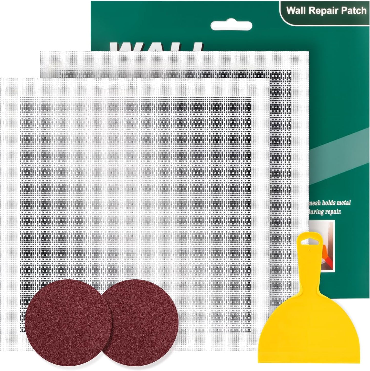 12 X 12 Inch Drywall Repair Kit, Wall Repair Patch Kits for Large Holes | Aluminum Self-Adhesive Mesh Drywall Repair Patch Suitable for Wall and Ceiling, Dry Wall Patch Kit with Scraper and Sandpaper