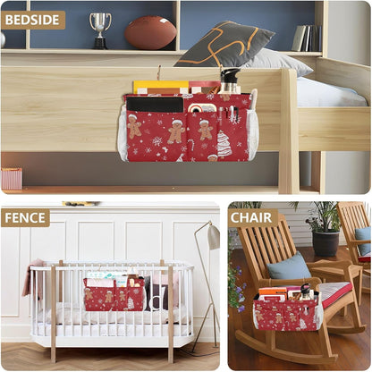 Bedside Caddy Hanging Bunk Bed Caddy Bed Organizer Hanging Pocket with 2 Hooks Bedside Storage Organizer Pocket Bag Holder Checkered Light Green - Colors B
