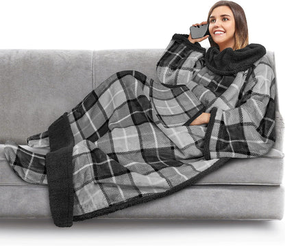 PAVILIA Fleece Blanket with Sleeves, Foot Pockets for Women Men Adults, Plush Wearable Blanket Throw Wrap, Warm Snuggle Blanket Robe, Cozy Gift Ideas Wife Mom, Dark Purple