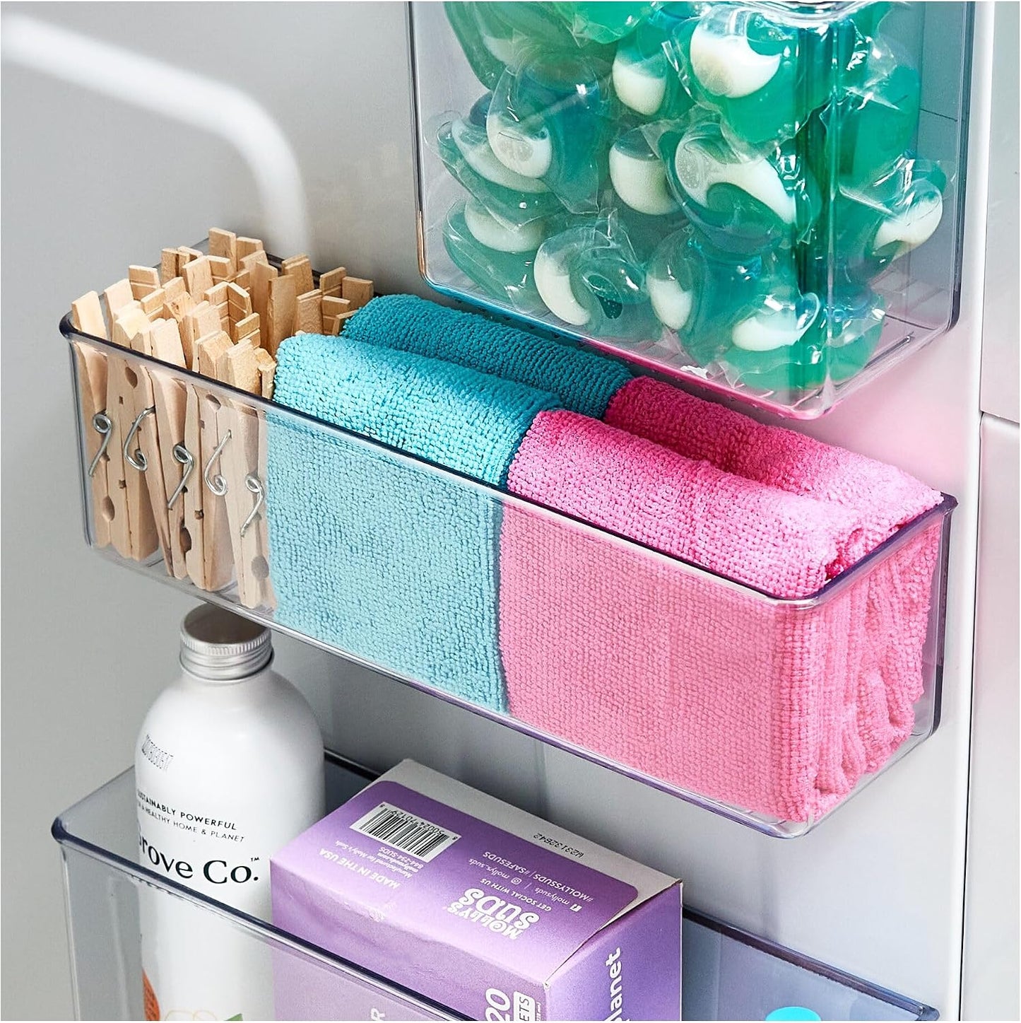 iDesign Magnetic Small Clear Plastic Organizer Bins | Laundry Room Storage