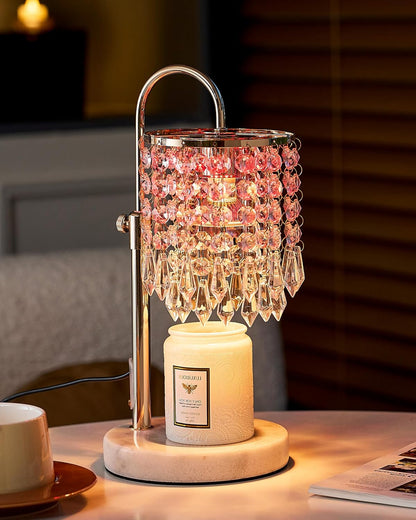 Candle Warmer Lamp with Timer Dimmer and 3 Bulbs, Candle Lamp Warmer with Marble Base for Adjustable Height, Crystal Candle Lamp for Jar Candles, House Warming Gifts Home Room Decor, Silver