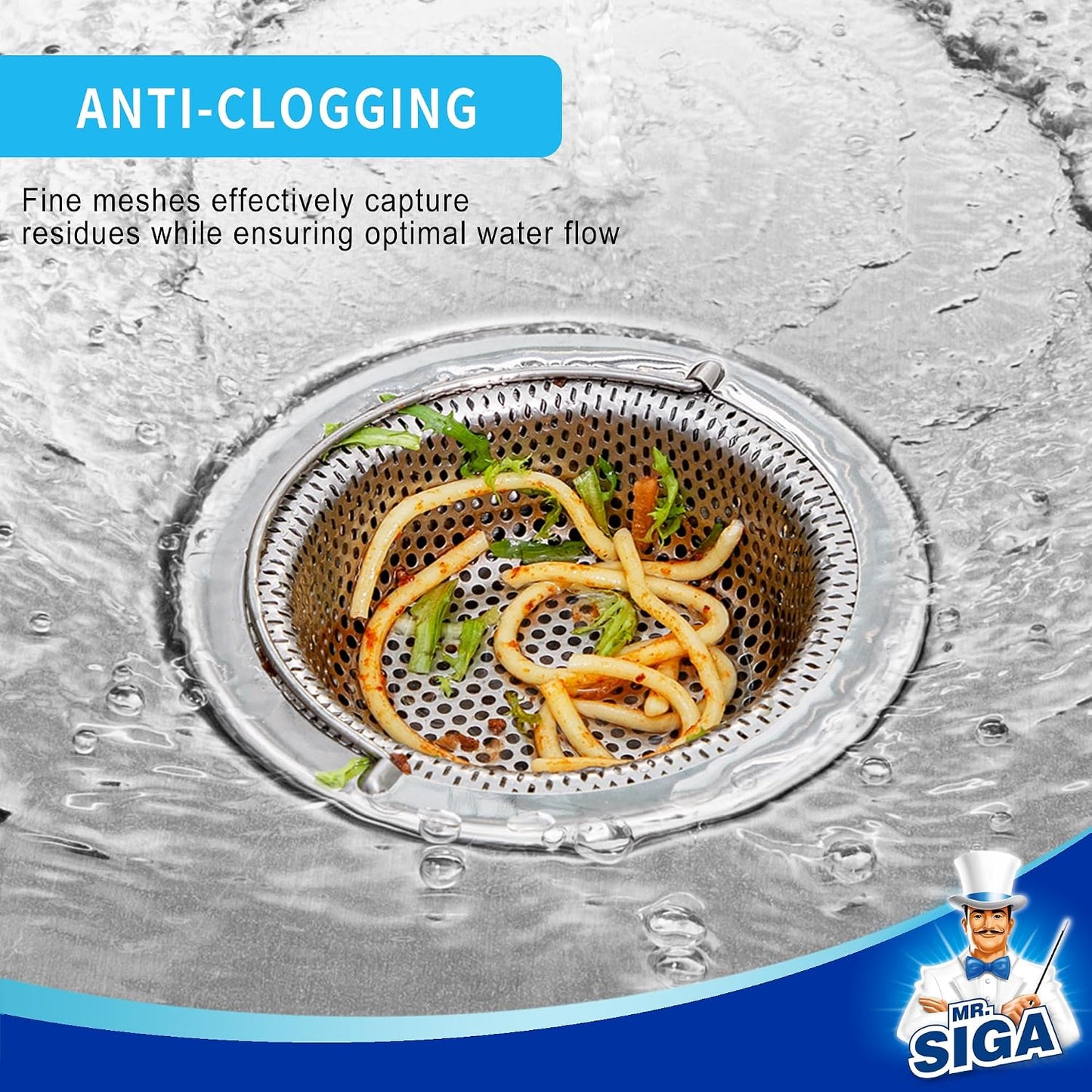 MR.SIGA Kitchen Sink Strainer, Stainless Steel Sink Drain Strainer, 2 Pack | Dishwasher safe sink strainer, outer diameter 4.33 inch/11 cm, inner diameter 3.23 inch/8.2cm