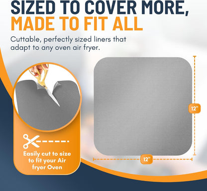 Toaster Oven Liners for Bottom of Oven (4 Pack) Reusable Non-Stick Heat Resistant Toaster Liners, Compatible with Breville, Cuisinart, Black & Decker, Dash, and More - Air Fryer Liners 12"x12" (Black)