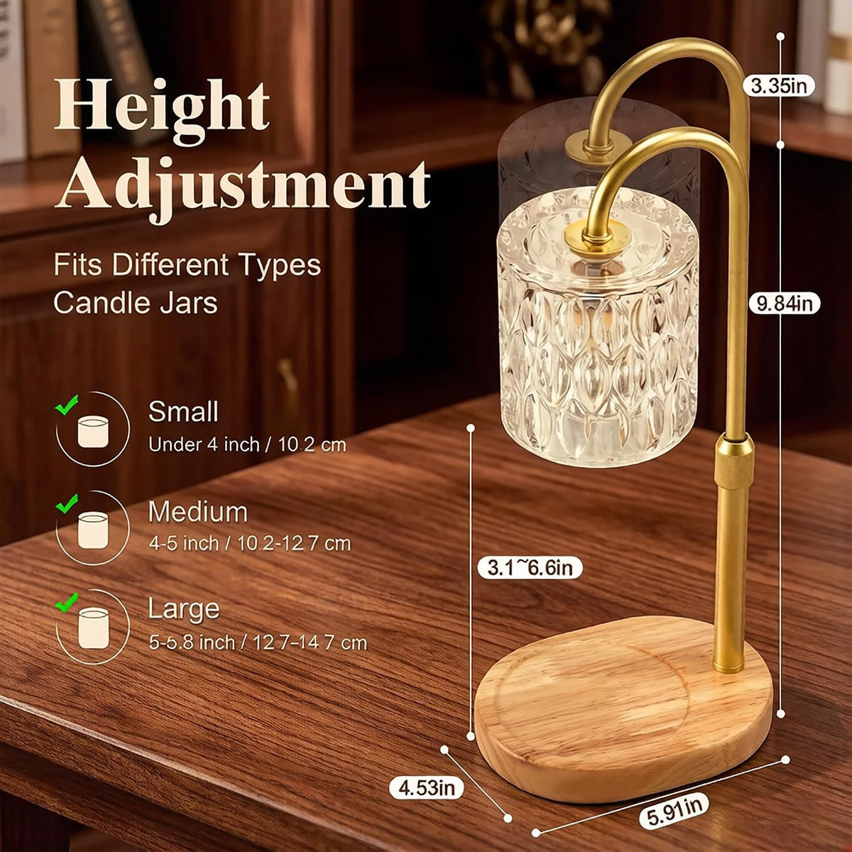 Dreamholder Electric Candle Warmer Lamp with Timer, Dimmable Candle Lamp with Adjustable Height, Wax Melter for Jar Candles Wood Base Floral Home Decor Gifts for Women Mom, Silver Glass