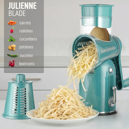 Zulay Kitchen Rotary Cheese Grater 5 Blade Cheese Shredder - Manual Hand Crank Cheese Grater With Reinforced Suction & 5 Interchangeable Drums - Easy to Use, Vegetable Chopper Round Mandoline Slicer - Colors B