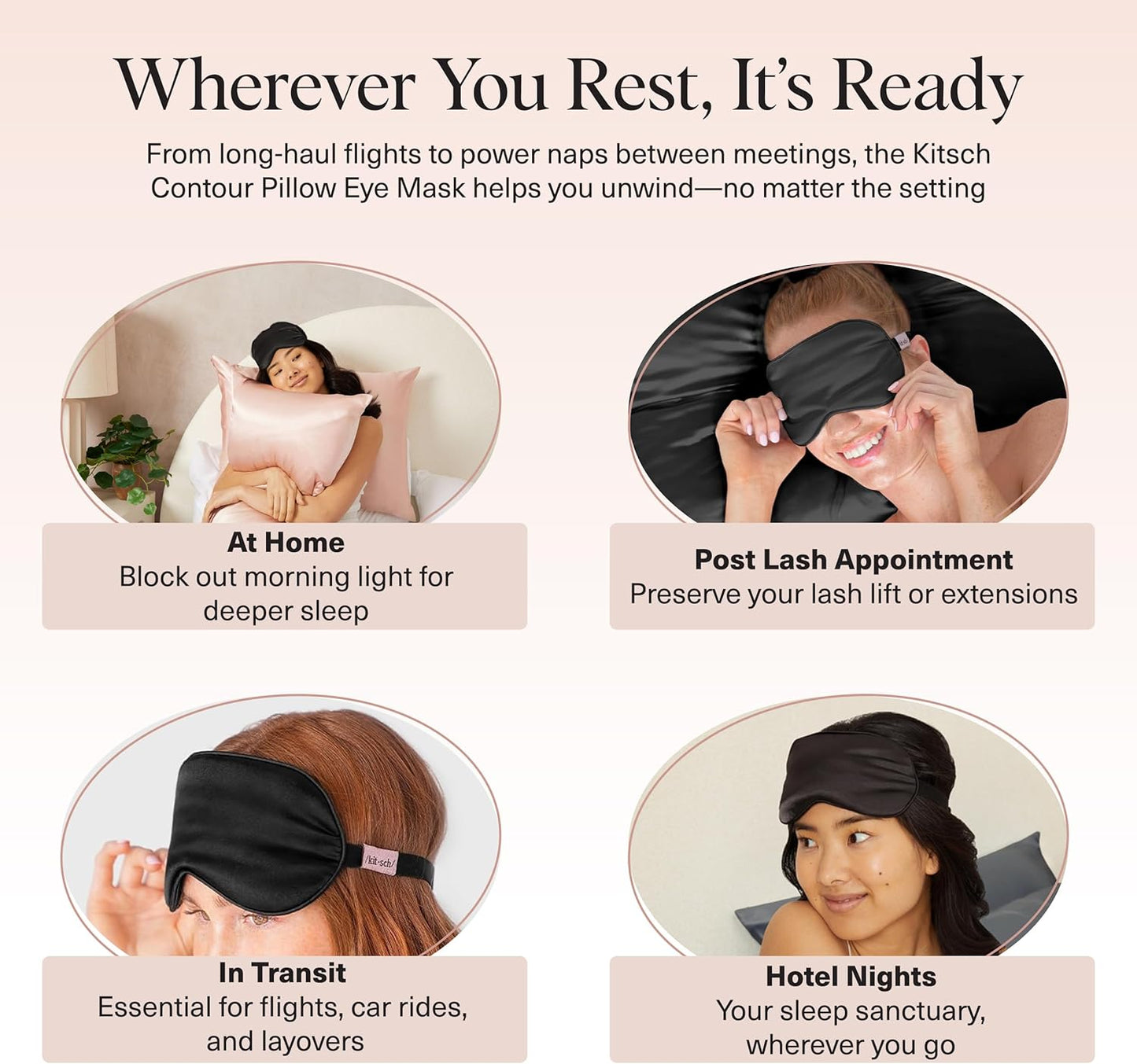 Kitsch Contour Satin Sleep Mask | Eye Masks for Sleep - Blush | Softer Than Silk Sleep Mask, Blindfold Sleep Masks for Women & Men, No Eye Pressure, Lightweight Eye Mask, Travel Essentials