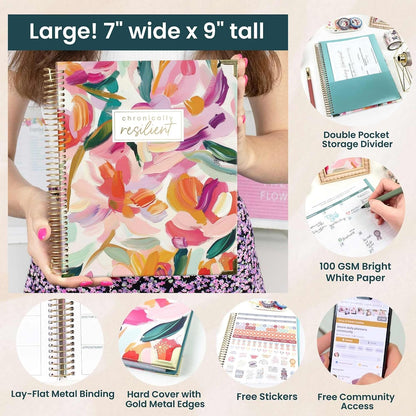 bloom daily planners Undated Chronic Illness Planner & Medical Journal - 12 Month Pain & Symptom Tracker, Mood & Medication Log, Appointment Organizer (7” x 9”) - Chronically Resilient