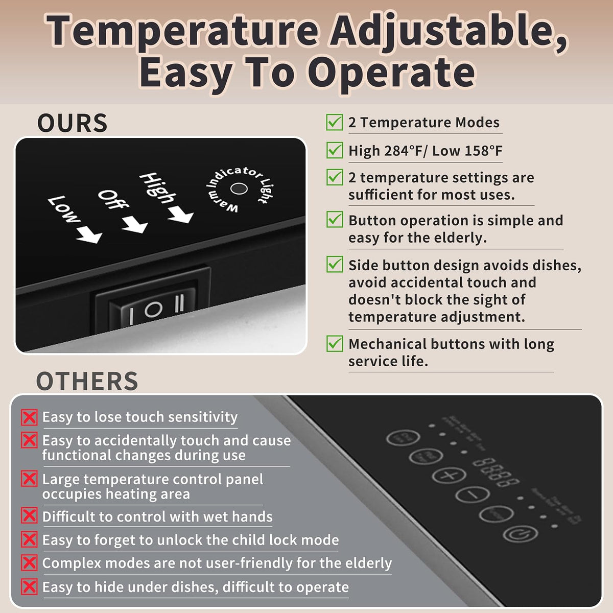 Warming Mat for Food,Extra Long 40"x12",Tempered Glass Warming Tray, Black